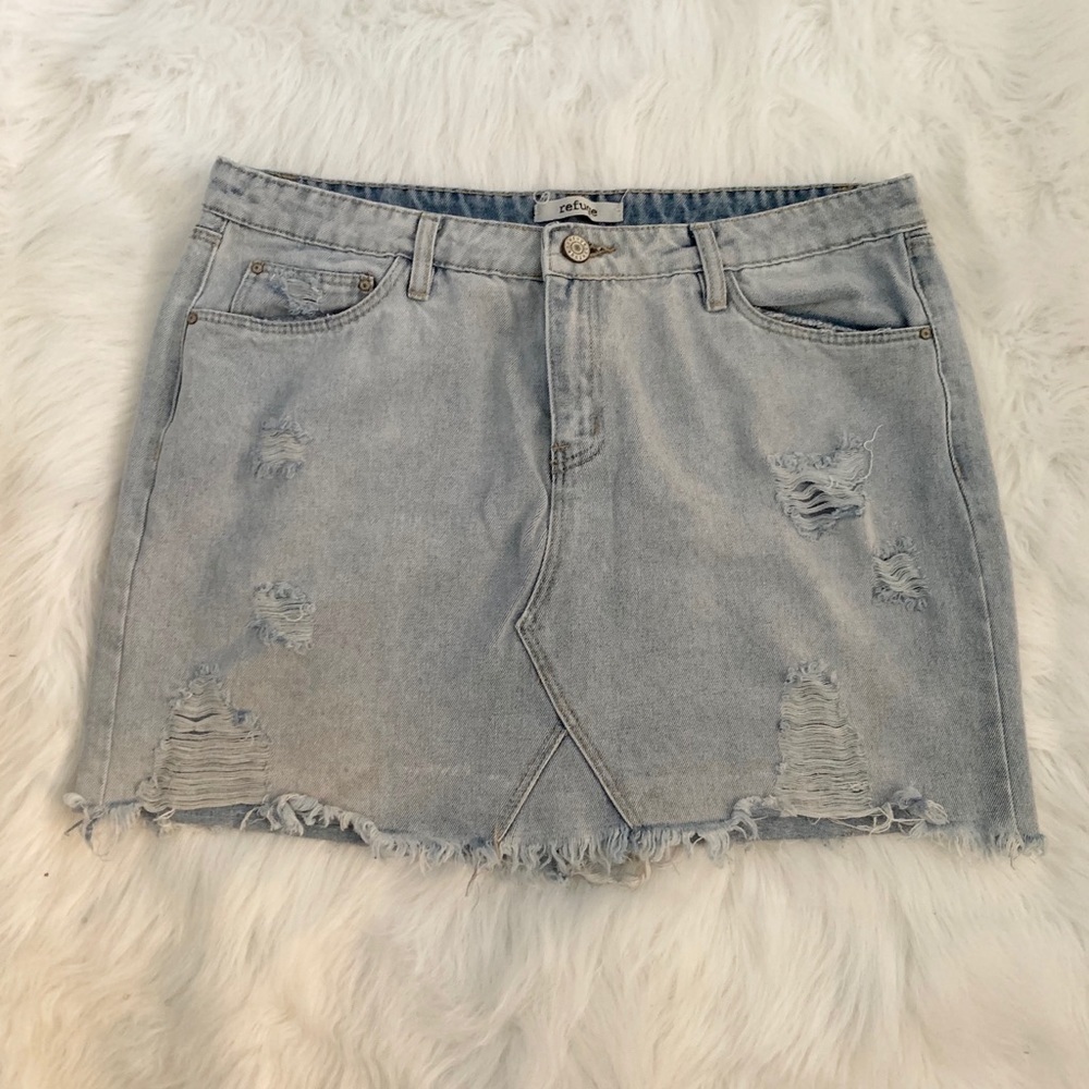 Refuge Distressed Denim Mini Skirt
